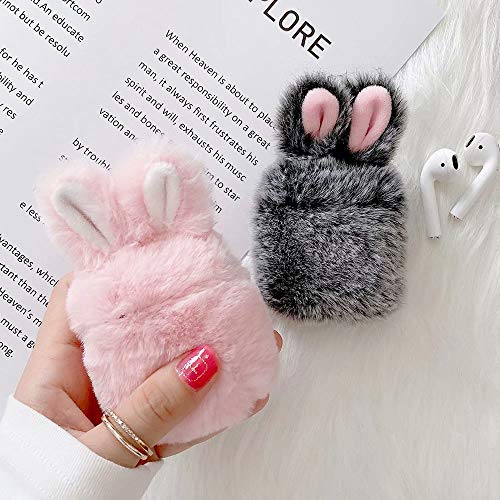 Case For Airpods 1 Case Airpods 2 Fluffy Rabbit Case Cover Plush Furry Fashion Cute Bunny Ear Faux Fur Pc Protective Case Resistant Cover For Airpods 1St & 2Nd Gen With Carabiner,Pink #TOP4
