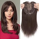 MY-LADY Hair Toppers for Women with Thinning Hair 18 Inch Toppers Hair Pieces for Women Wiglets with Bangs 6'x6' Lace Base Clip in Synthethic Hairpieces Dark Brown