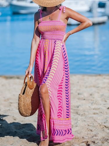 Image of CUPSHE Women Paisley Smocked Tie Strap Slit Ruffled Maxi Dress