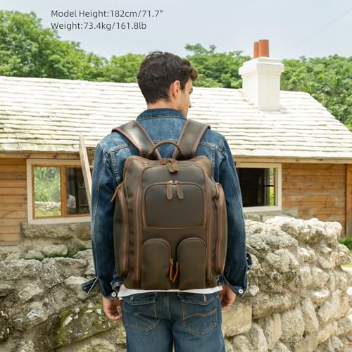 Masa Kawa Leather Backpack for Men with 16" Laptop & Camera Lens Sleeve, Multi Pockets Weekend Trip Business Travel Overnight Camping Bag, Vintage Brown - Image 3