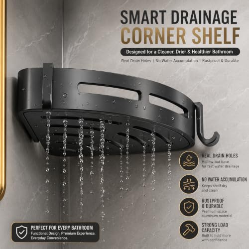 Image of Hallstatt Pack of 2, Self Adhesive Aluminum Corner Bathroom Shelf for Wall Shelf Organizer Bathrooms Shelves Rack Holder Stand for Bathroom Accessories Organiser Without Drill and with Drill Option