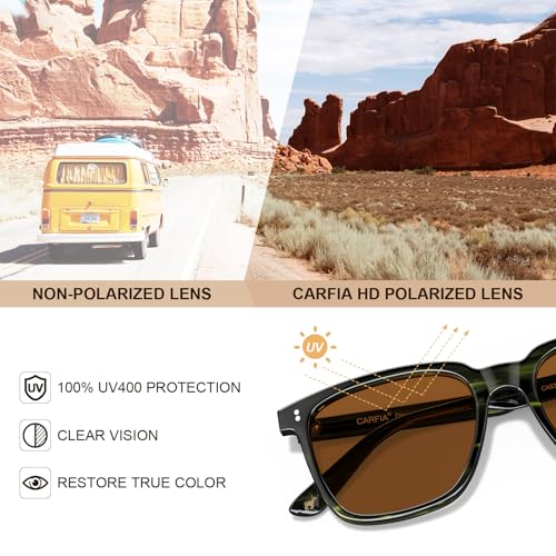 Image of CARFIA Retro Acetate Polarized Sunglasses for Men UV400 Protection Driving Outdoor Anti-Glare Sun Glasses CA5354WS