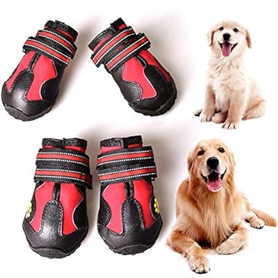 CovertSafe Dog Boots for Dogs Non-Slip, Waterproof Dog Booties for Outdoor, Dog Shoes for Medium to Large Dogs 4Pcs with Rugged Sole Black-Red
