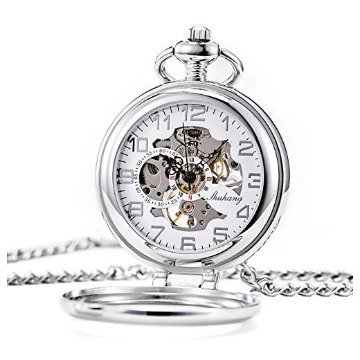 Skelett Taschenuhr mit Kette Handaufzug