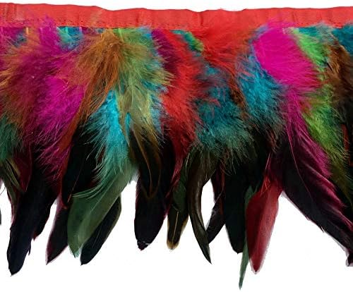 Sowder Rooster Hackle Feather Fringe Trim 5-7" in Width Pack of 5 Yards (Colorful)