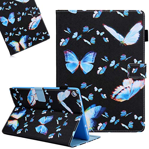 LCHDA Hülle für Amazon Fire HD 10 Tablet (9. Gen 2019 und 7. Gen 2017), Gemalt PU Ledertasche Leicht Smart Cover Folio Klapp Ständer Magnetisch Schutzhülle mit Auto Schlaf/Wachen - Viele Schmetterlinge
