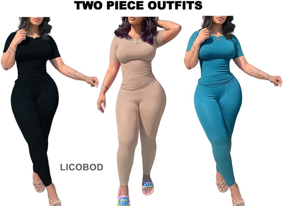 LICOBOD XS-3XL Casual Workout Two Piece Outfits for Women Short Sleeve T-shirt+Elastic High Waist Shorts Sets Streetwear - Image 6