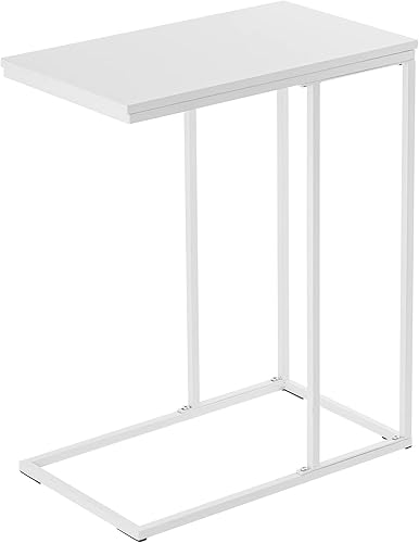 SoSo-BanTian1989 Mesa auxiliar de madera recuperada con marco de metal, mesa auxiliar en forma de C para sofá, cama (blanco)