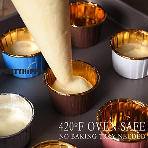 Image of Jubilant 50 Pcs Cupcake Liners, Aluminum Foil Paper Muffin Liners, Gold Cupcake Baking Cups, Disposable Little Baking Cups for Party Wedding Festival (Pink) (Pink, 50)