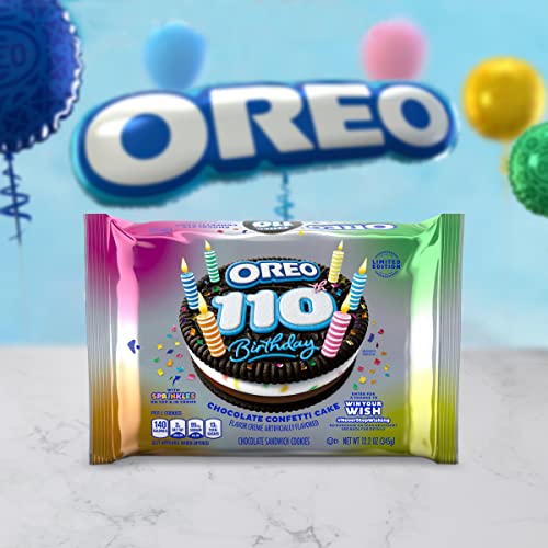 Image of OREO 110th Birthday Chocolate Confetti Cake Chocolate Sandwich Cookies, Limited Edition, 12.2 oz Pack