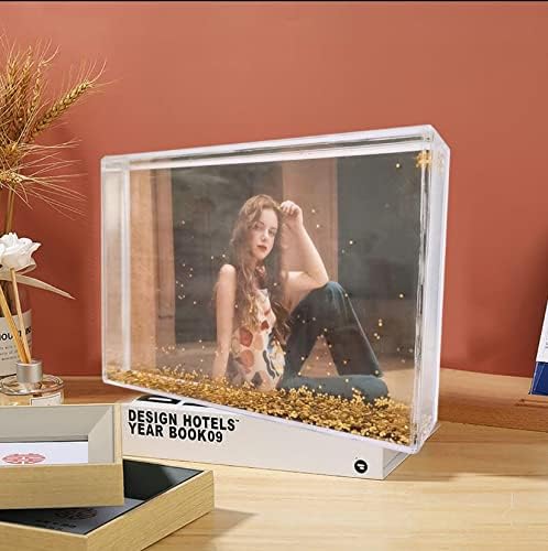 液体フローティングウォーターゴールデングラメ フォトフレーム キラキラリキッド付き かわいい家族カップルギフト(5X7インチ) ゴー