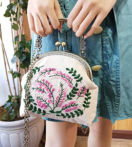 Image of Gogobear Embroidery Beginner Kits for Adults, DIY Wallet /Purse /Handbag | Retro Vintage Style, Needlepoint Pouch Kit, Detachable Chain Strap, Birthday Gift, Handmade Souvenir