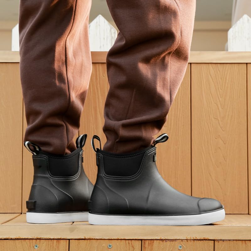 Image of Mens Deck Boots, Saltwater Fishing Booties Rubber Waterproof Ankle Rain Boots, High-performance Footwear Chelsea Boots for Gardening Fishing Boating Camping Sailing