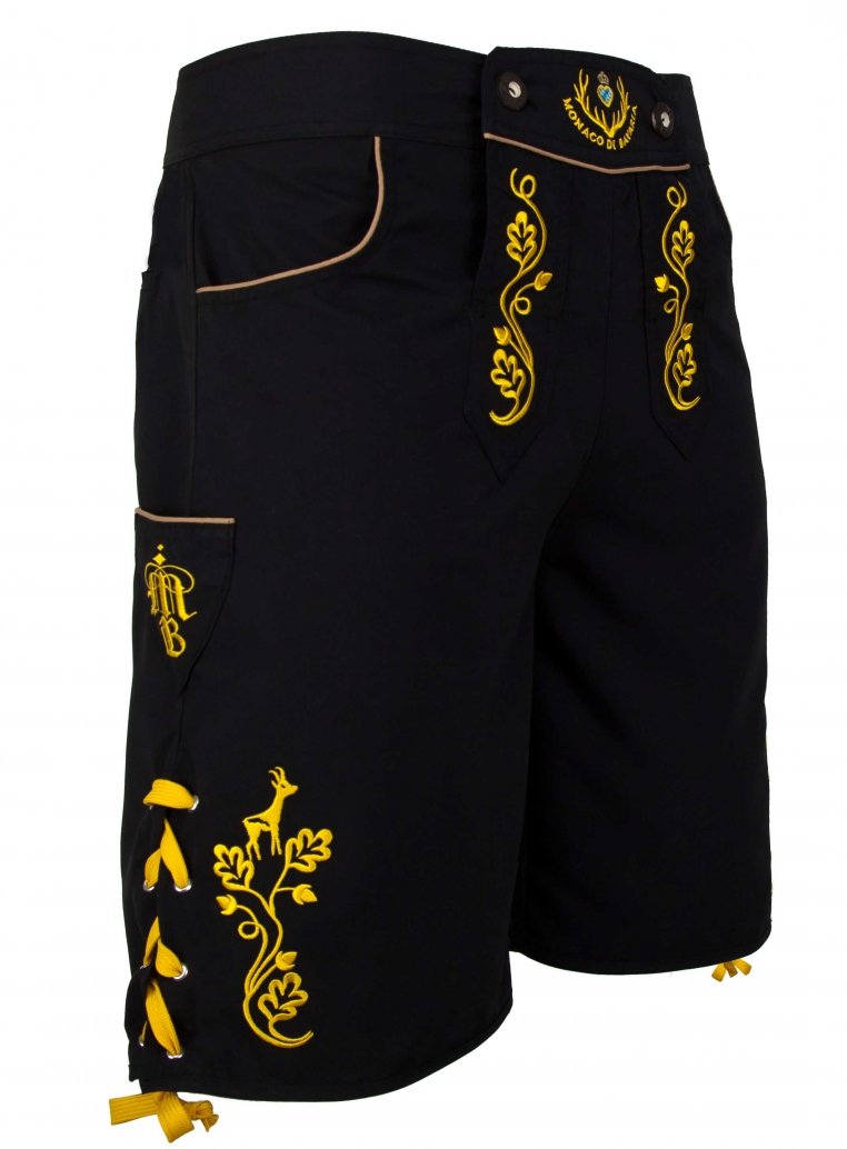 die Lederbadehose mit VOLLSTICKEREIEN, Bermudashorts, Trachten Badehose, Badelederhose als Geschenk