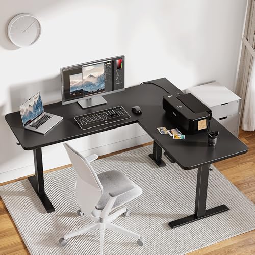 Image of BANTI L-Shaped Standing Desk - 75 x 63 Inch Adjustable Corner Standing Desk with Charging Station - L Shape Sit Stand Table with Memory Controller, Splice Board for Home Office, Black