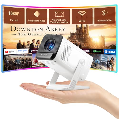 [Mini Beamer & Offizielle Lizenzierte App] XuanPad White Smart Beamer 4K Unterst&uuml;tzung 22000 Lumen mit WiFi und Bluetooth, Tragbarer Native 1080P Outdoor Projektor mit 360&deg; St&auml;nder