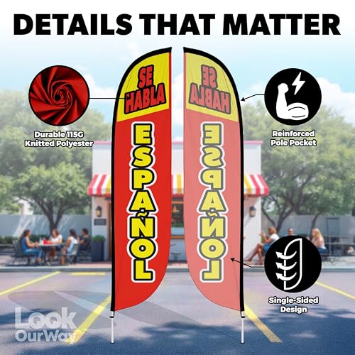 Image of LookOurWay 12ft Feather Flag Pole Kit, Se Habla Espanol