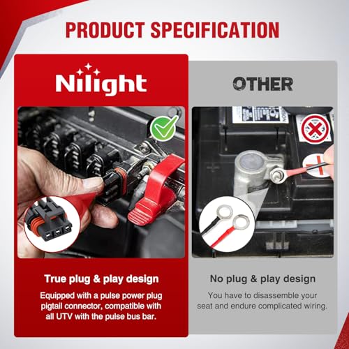 Image of Nilight 16AWG LED Light Bar Wiring Harness Kit with Pulse Power Plug Connector 12V On Off 5Pin Rocker Switch Relay Fuse for Polaris RZR General Ranger Pulse Bus bar- 2 Leads Blue