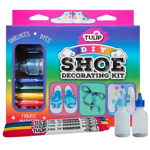 Tulip 48208 Shoe Decorating Kit, Fashion Kicks Made Easy, Includes Tie-Dye Bottles, Fabric Markers cover