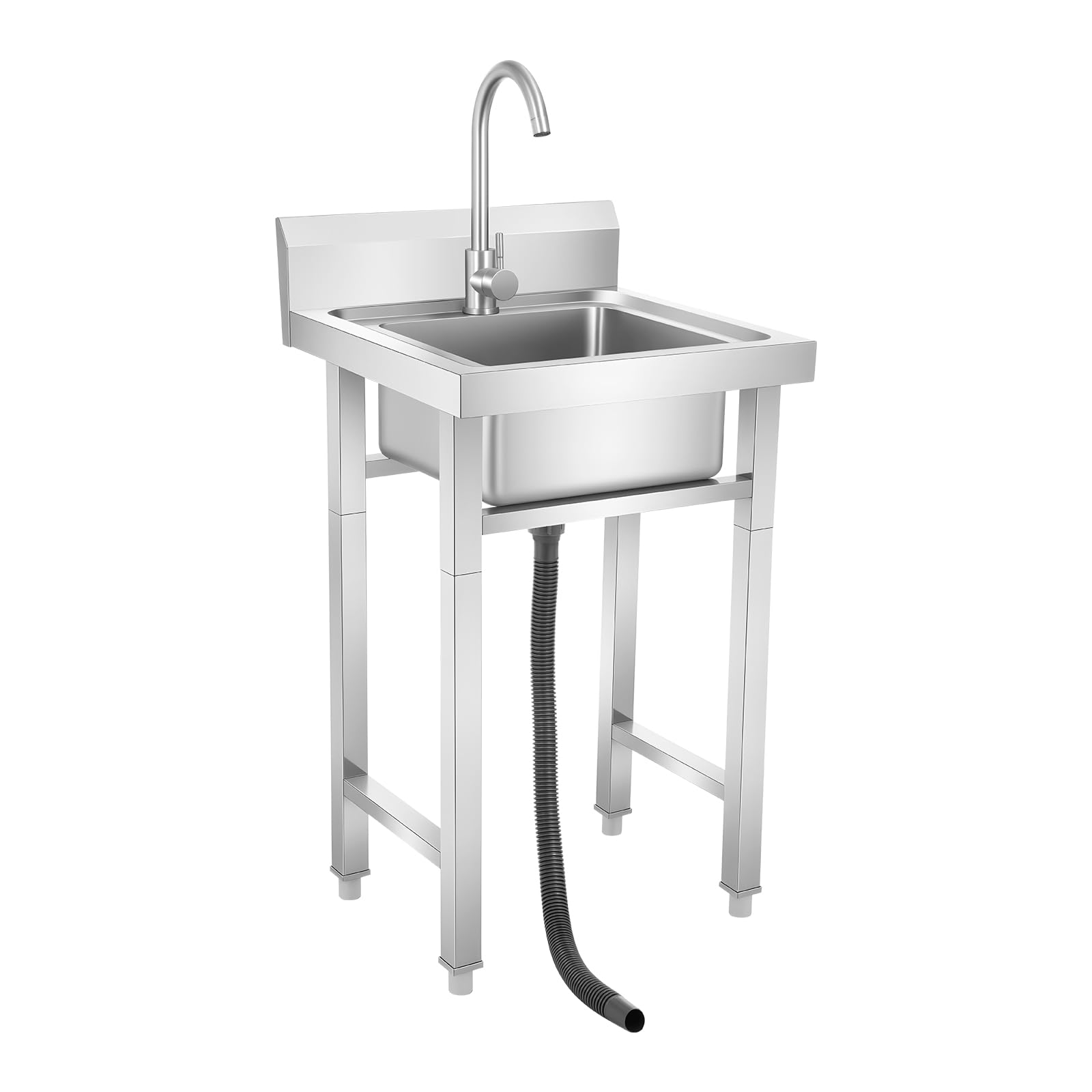 Fregadero independiente de acero inoxidable de 50x50x93 cm con fregadero giratorio de 360° y cesta filtrante, fregadero para cocinas, restaurantes, bares, tiendas de lácteos