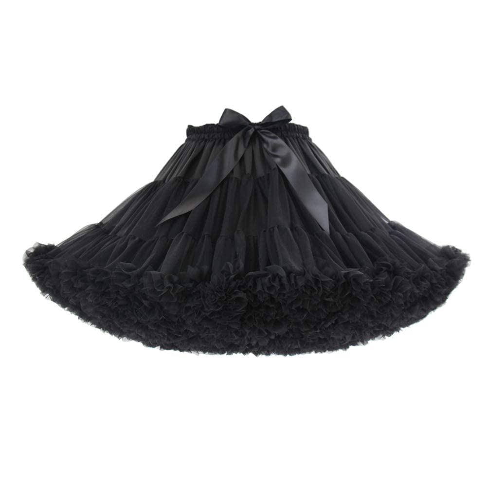 Damen Elastische Taille Tüll Petticoat Tutu Party Mehrschichtiger Puffy Cosplay Rock Unterrock, Länge 40 cm, Taille 56-100 cm Schwarz