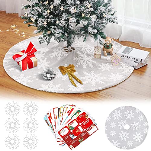 Sranin Weihnachtsbaumdecke Christbaumdecke Rund Baumdecke, Tannenbaum Decke Weihnachtsbaum Rock Unterlage 120CM, Christmas Tree Skirt Weiß + 80x Weihnachtsbaum Haken + 12 Aufkleber (130CM) Cover