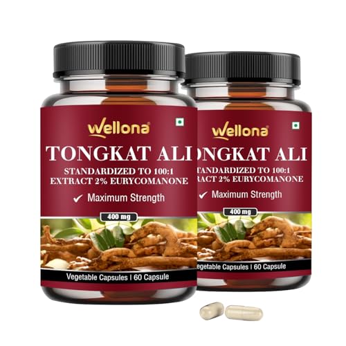 Image of Tongkat Ali Supplement Root Extract 400mg Capsules, 2% Eurycomanone Herbal Supplement for Men | Standardized to 100:1 | Maximum Strength (60 Veg Capsules) (Pack of 2)
