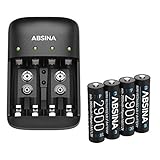 LIEFERUNG enthält 1x X4 Ladegerät Batterien AAA AA 9V, 4x Mignon AA Akku Typ 2900 min. 2650 mAh mit 1.2V - Kompaktes Akkuladegerät Batterien für NiMH & NiCd Micro AAA, Mignon AA & 9V E-Block Akkus - 100-240V AC 50-60Hz 160mA
