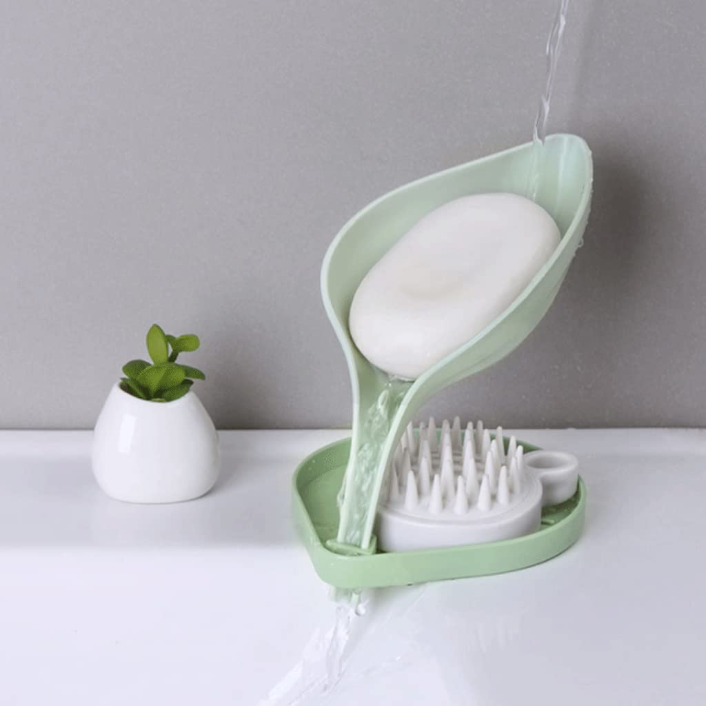 Soporte para jabón, Jabonera, jabonera, con Forma de Hoja Drenaje automático, Multifuncional y Deflector Triangular(BLU)