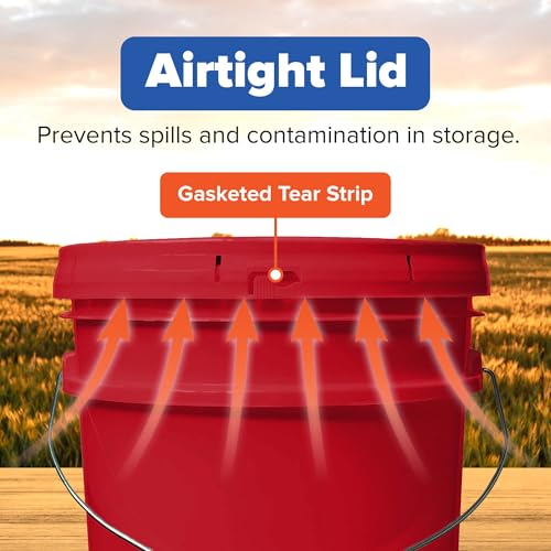 Image of ePackageSupply 5 Gallon Bucket - Food Grade Bucket with Airtight Gasketed Tear Strip Lid, BPA-Free, Heavy-Duty 90 Mil HDPE Plastic Pail, Bulk Storage, Durable Container, Made in USA - Red, 6 Packs