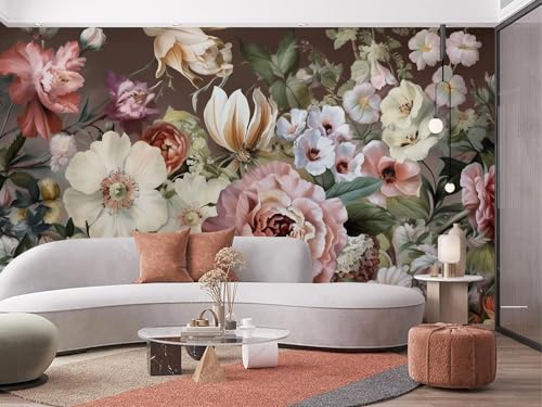 VistaPalette Vintage Boho Colorful Floral Peony Garden Mural Peel and Stick Wall Art Wallpaper Self Adhesive Removable Mural Large Foil Wall Decor Print Picture
