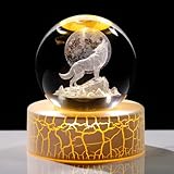 Crystal 3D Moon and Wolf 2.36in Ball Figurine Gifts for Him Husband, Collectible Glass Animal Art Sphere for Room with Warm Light Base, Keepsakes for Wolves Lovers Home Decoration