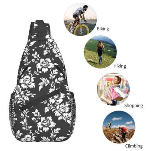 Mochila Sling Urbana Negra con Estampado Floral para Viaje miniatura 6