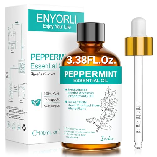 ENYORLI Olejek eteryczny miętowy 100 ml, świeży aromat mięty pieprzowej do dyfuzora, kominka, DIY, świec, mydeł i domowych mieszanek zapachowych