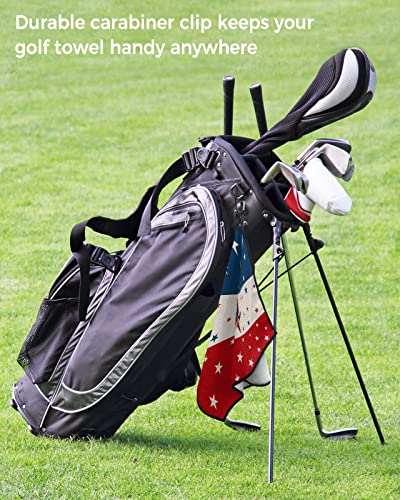 Red Blue Stripes Golf Towel,Funny Golf Towel For Golf Bags Disc With Clip,Personalized Microfiber Waffle Golf Club Towel Accessories Gift For Men/Women/Dad/Mom/Grandpa Independence Day Patriotic Star #TOP6