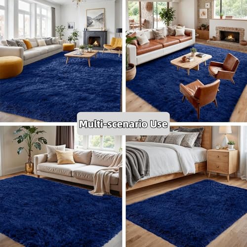 Alfombra salón moderna abstracta 40x140 azul oscuro pelo largo 4