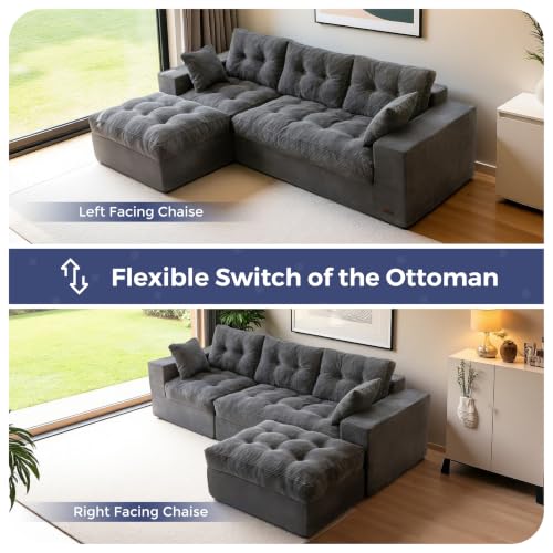 Image of MAXYOYO 96 inch L Shaped Modular Sectional Sofa with Ottoman, Cloud Boneless Couch with Layered Cushion, Upholstered Sofa in a Box, Flexible Module Combination for Living Room, No Assembly, Dark Grey