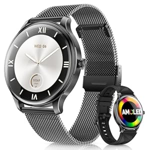 WalkerFit Smartwatch Damen 2025, 1.43" AMOLED Display Ultra-Dünn & Leicht, Magnetisches Laden, Bluetooth Anrufe, IP68 Wasserdicht, 120 Sportmodi, Herzfrequenz & Schlaftracking für Android iOS(Schwarz)