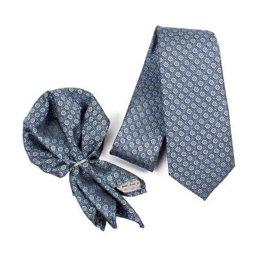 Peluche Floral Design Black Neck Tie & Pocket Square Set for Men