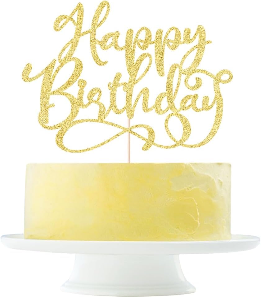 Elegant Gold Glitter Happy Birthday Cake Topper - Party Decoration for Any Age, Sturdy & Sparkling - Ideal for Birthday and Anniversary Celebrations