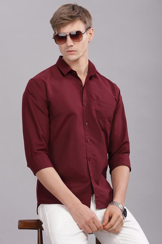 Image of Men's Cotton Blend Slim Fit Shirt | Full Sleeve Casual wear for Men | Comfortable Office Wear Shirt for All Seasons