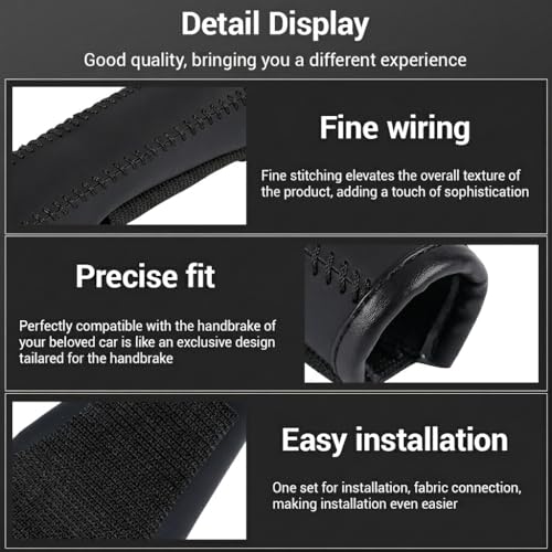 Image of STHIRA Leather Sleeve for Car Handle Brake Anti-slip Parking Brake Wrap Cover Anti-scratch Lever Grip Black Finish Universal Fit 14.5x3.5cm Handbrake Cover