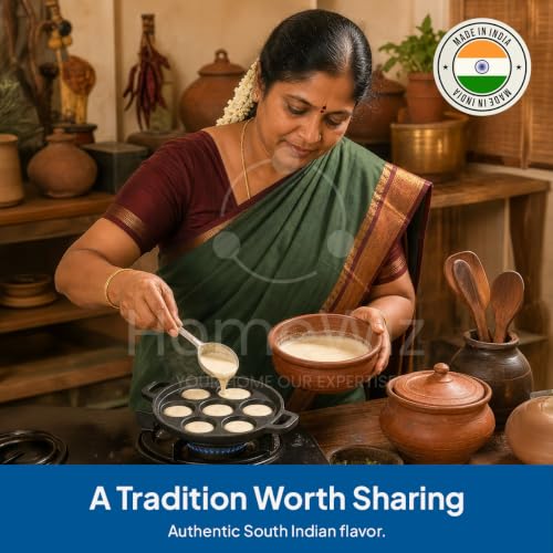 Image of HomeWiz Cast Iron Appe Pan 7 Cavity 18 cm | Free Oil Dispenser 500ml | Pre-Seasoned Appe Maker for Appam, Paniyaram & Appe | Non Stick Appam Pan | Naturally Non-Stick | Works On Induction & Gas