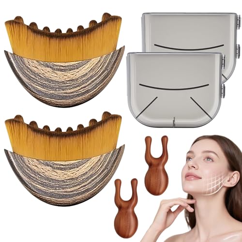 BelleFlair 2er Set Cepillo Linfático Facial para Contorno y Drenaje Linfático, Cepillo Facial como Cepillo Seco con Masajeador Facial de Madera, Cepillo especialmente diseñado para Masaje Facial y
