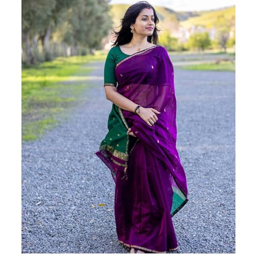 Image of Original Maheswari Cotton Silk Saree for Women | Kanjivaram Pure Silk Cotton Sari with Blouse | Zari Work | Tassels | Handloom Weave