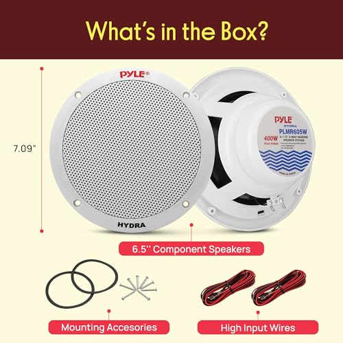 Image of Pyle 6.5 Inch Dual Marine Speakers - 2 Way Waterproof and Weather Resistant Outdoor Stereo Sound System with 400 Watt Power, Polypropylene Cone and Butyl Rubber Surround - 1 Pair - PLMR605W(White)