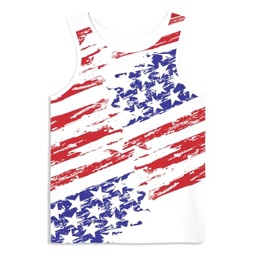 Linnhoy Flag Sleeveless Tanks Tops for Boys Girls White Graphic Tank Shirts Kid 3D Print 4th of July Vest Cool Summer Undershirts 11-13 Years