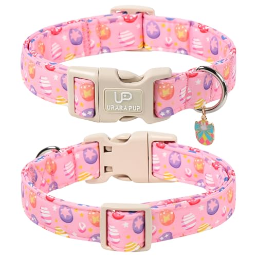 Image of Easter Day Dog Collar, UP URARA PUP Easter Eggs Adjustable Pet Collar with Bowknot Charm, Colorful Eggs Dog Collars for Small Medium Large Dogs