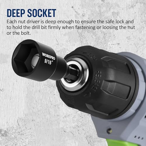Image of WORKPRO 6 PCS Magnetic Nut Driver Set, 1 /4 inch Hex Shank, Drill Socket Set, Impact Driver Bit Set, 1 /4 inch to 9 /16 inch, Chrome Vanadium Steel, SAE