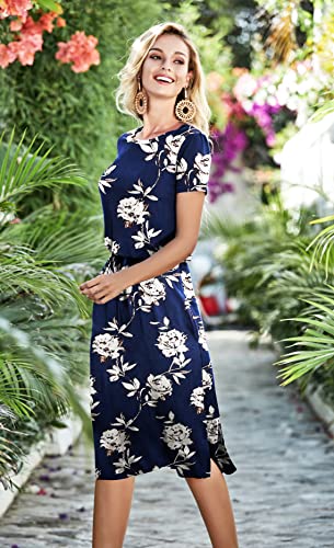 Image of Simier Fariry Womens Summer Hide Belly Knee Length Travel Dress Pocket Short Sleeve Midi Work Casual Outfits